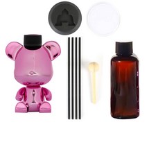 뉴베너 토이베어 2in1 차량 실내 디퓨저 용기 + 용액 + 일자형 스틱 4p + 우드스틱 + 받침대 + 논슬립 패드 세트 핑크, 허브그린, 1세트