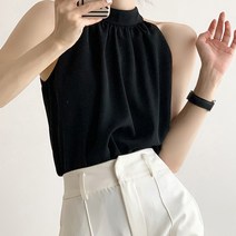 비첼라 여성용 비비에모 봄 여름 반하이넥 셔링 주름 나시 블라우스 02780