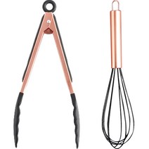 세븐키친 로즈골드 모노실리콘 집게 거품기 세트, 집게 + 거품기, 블랙