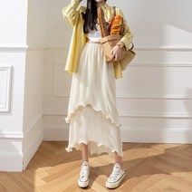 비비에모 이중 프릴 플리츠 밴딩 롱 스커트 02991