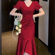 비비에모 누푼타 퍼프 소매 브이넥 허리셔링 원피스 03678