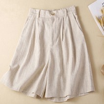 뮤리엘 여성용 데일리 여름 린넨 5부 팬츠