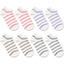 코지라벨 여성용 파스텔 스트라이프 발목 양말 8켤레 세트 믹스C