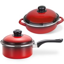 ELO 인덕션 쿡포트 빨간법랑 2종 세트, 레드, 편수 냄비 18cm + 전골 20cm