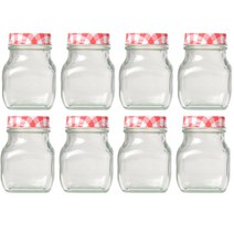 경성 사각 빨간 체크무늬 유리병, 240ml, 8개