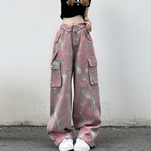 메이첼 여성용 왕포켓 믹스 핑크 힙합 데님 팬츠 03641