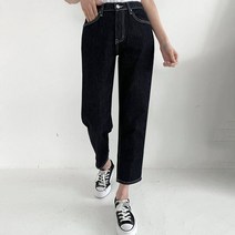 플랜데이 여성용 논페이드 생지 보이핏 스판 데님 팬츠 미디움