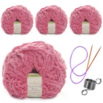 해피푸들 극세사 수면사 털실 80g 4p+줄바늘+뜨개반지, 21 핑크, 1세트