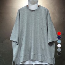 오버홀릭 남성용 박스 오버핏 반팔 트임 맨투맨