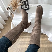 앤드리아 스웨이드 사각코 미들힐 롱부츠