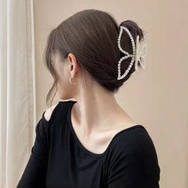 두발로 나비 진주 메탈 올림머리 헤어집게핀