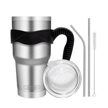 4YOU KEEP 대용량 스테인레스 보온보냉 텀블러 + 오픈형 뚜껑 + 원라인 손잡이 + 빨대 세척솔, 실버, 900ml