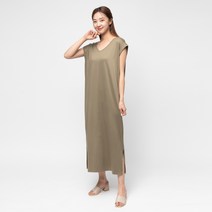 캐럿 여성용 찰랑 브이넥 민소매 트임 롱원피스