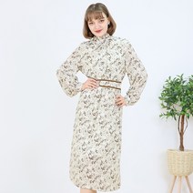 페이퍼먼츠 벨벳 라인 프릴넥 디테일 패턴 롱 원피스 8648