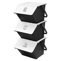 네이쳐리빙 모던데일 재활용 분리수거함 3P, 블랙 + 화이트, 1세트