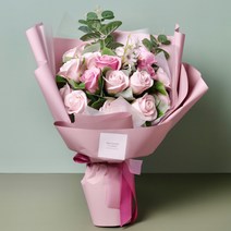 미다운플라워 조화 비누 꽃다발 20송이 + 카드 세트, 러블리핑크