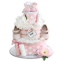 베이비베이커리 기저귀케익 꽃길만 걸으렴 3단 신생아, 핑크(양말), 랜덤 발송(손수건)