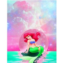 밀스턴 비즈 DIY 5D 핑크 인어공주 보석십자수 인테리어, 혼합색상, 1개