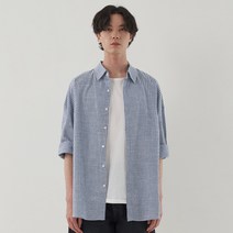브이투 OVERFIT LINEN MIXED STRIPE SHIRT