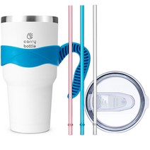 캐리보틀 몬스터 텀블러 + 전용 손잡이 + AS 빨대 3종 세트, 화이트(텀블러), 블루(손잡이), 900ml
