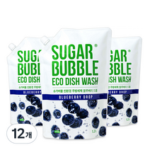슈가버블 천연성분 블루베리 주방세제 리필, 1.2L, 12개