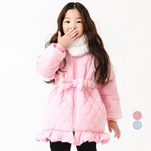 키즈레시피 여아용 리본벨트 롱 패딩 점퍼