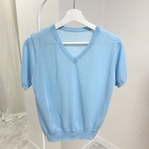 체리체리 여성용 심플 브이넥 여름 반팔 니트