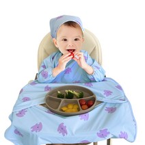 식탁일체형 식탁고정형 아이주턱받이 방수 이유식턱받이 BLW 자기주도이유식 긴팔, 긴팔_오픈형_베이지(항균원단)