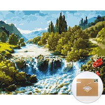 아트조이 DIY 보석 십자수 캔버스형 50 x 40 cm, 시원한 계곡, 1세트
