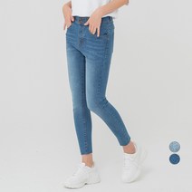 캐럿 여성용 투버튼 5cm 허리 밴딩 스키니진