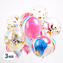 파티해 마블 컨페티 풍선 15p + 손펌프 랜덤발송 +컬링리본 + 스펀지닷 세트, 레인보우, 3세트