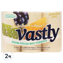 바스틀리 먼지없는 친환경 3겹 토일렛롤 33m 화장지 휴지, 2팩, 12롤