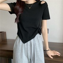 여성용 블랙101 컷트 언발 꼬임 반팔 티셔츠 B235WF00501