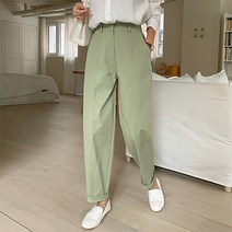 여성용 뒷밴딩 코튼 절개 세미 배기핏 팬츠