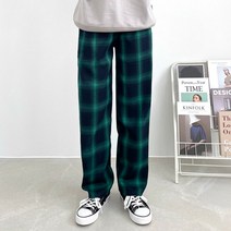 잘빠진 모노 체크 밴딩 일자팬츠
