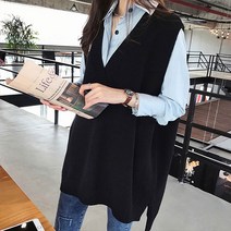 앤드스타일 여성용 언발란스 루즈핏 롱 니트 조끼 261422