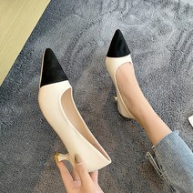 벨레페 여성용 밍키드 앞코 배색 포인트 펌프스 4cm