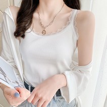 구디프 여성용 골지 레이스 이너웨어 나시