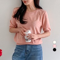 무드인더 여성용 린넨 라운드넥 반팔 니트