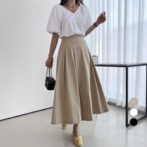 세컨그라운드 여성용 코튼 뒷 밴딩 플레어 스커트