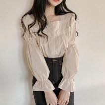 몬드스팟 여성용 사각 레이스 밴딩셔링 블라우스 MO118