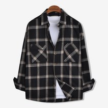 가이스토리 남성용 오버핏 빅사이즈 캐주얼 긴팔 나이스 체크 셔츠