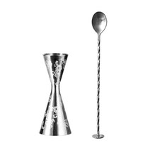칼딘 더블 사이드 칵테일 리프 지거 30 45ml + 바스푼 세트, 실버, 1세트