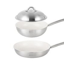 에델코첸 통3중 올 뉴 이지프리즘 인덕션 겸용 프라이팬 2종 세트 D, 크림, 프라이팬 28cm + 웍팬 24cm + 돔 뚜껑 24cm