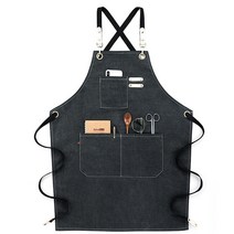 재니스토리 남녀공용 캔버스 프린트 앞치마, 블랙, 1개