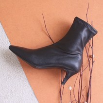 르본디 수제 스틸레토 가죽 스판 미들 앵클부츠 6cm