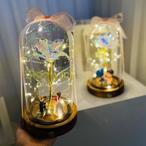 러블리팜 플라워 Led 유리돔 피규어 TYPE 프로포즈 + 한송이장미 + 레터링 시트지 + 전용 쇼핑백, 피규어TYPE_프로포즈, 한송이장미_홀로그램