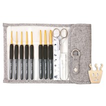 브랜드얀 튤립 에티모 모사용 코바늘 세트 + 니팅링, 그레이(케이스, 코바늘), 실버(가위), 아찌(니팅링), 1세트