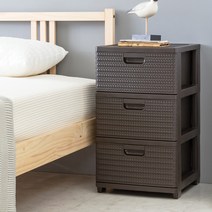 더채움 플라스틱 라탄 3단 서랍장, 브라운, 1개