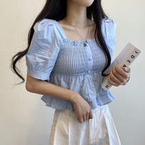 리리 스모크 프릴 스퀘어 반팔 블라우스